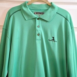 Pebble Beach performance Golf Shirt  collared  long sleeved green and blue Xlg.